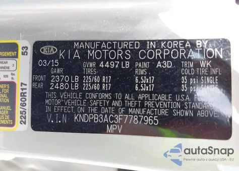 2015 Kia Sportage Lx from USA, damaged, VIN KNDPB3AC3F7787965